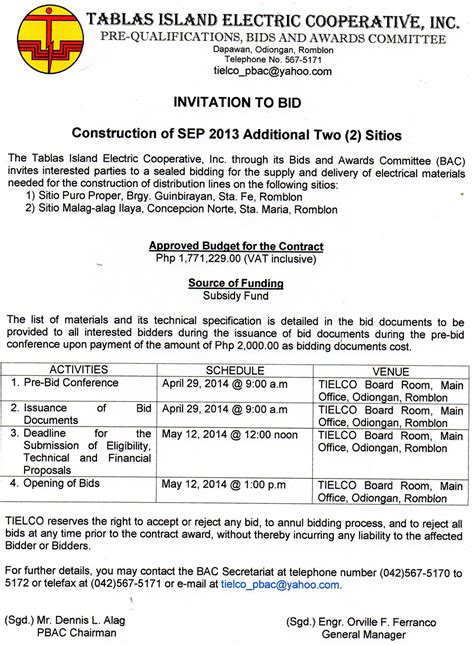 Invitation To Bid Tielco