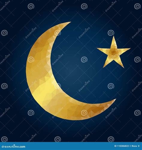 Полигональные полумесяц и звезда золота Иллюстрация вектора ...