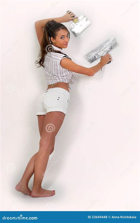 Woman Plastering The Wall Stock Photography Cartoondealer