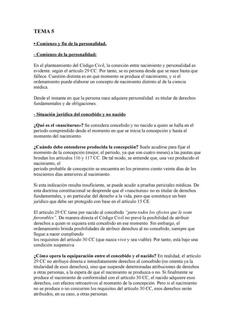 Tema 51 Apuntes 5 Tema 5 Comienzo Y Fin De La Personalidad Comienzo De La Personalidad