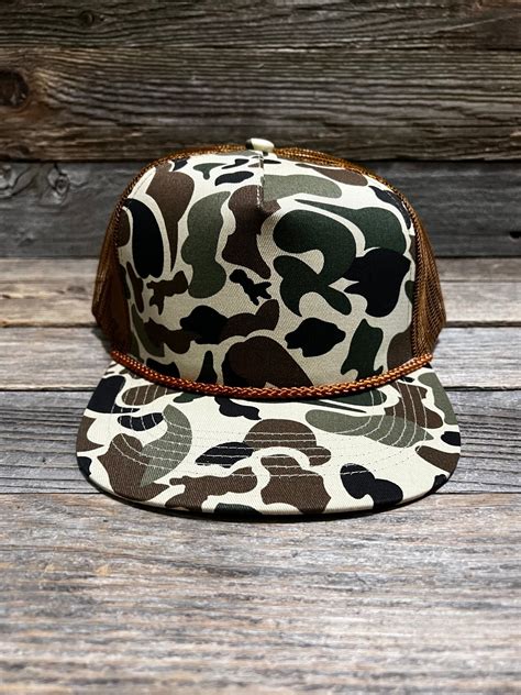 Custom Retro Duck Camo Copper Rope Mesh Back Trucker Snapback Leather — Savannah Moss Co