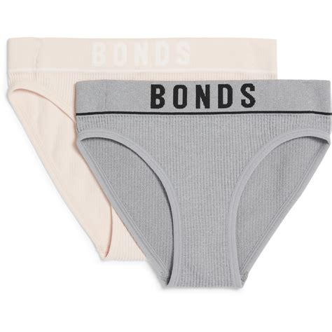 Bonds Girls Ribbed Bikini Brief 2 Pack Grey Nude BIG W