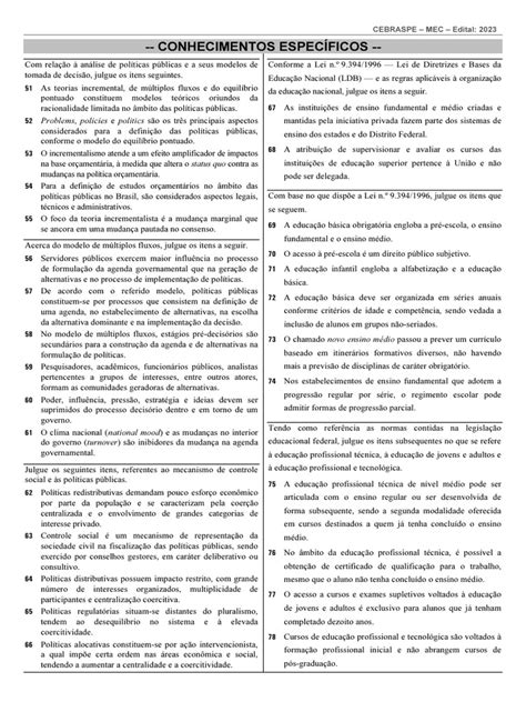 Conhecimentos Específicos Pedagogia Pdf - Prova Aplicada Mec - Conhecimentos Específicos | PDF | Pedagogia | Pré ...