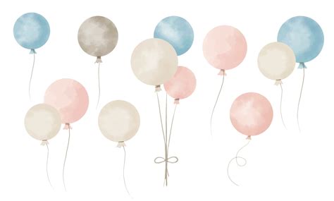 set  watercolor air balloons  cute pastel blue  pink colors