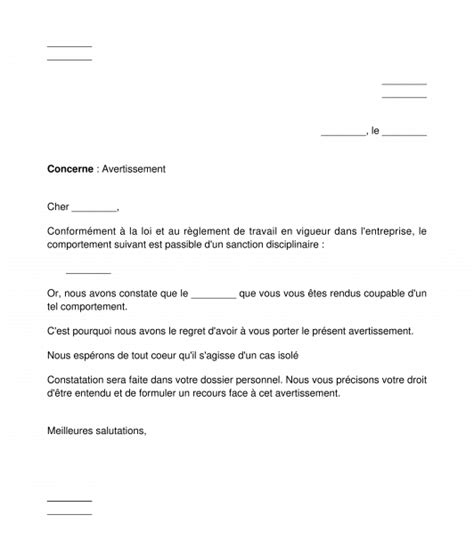 Lettre D Avertissement D Un Travailleur Mod Le