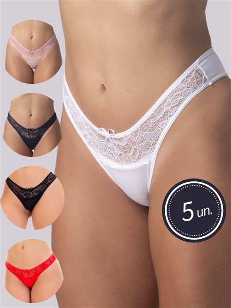 Kit Calcinha Tanga Microfibra Renda Lingerie Azul Preto Rosê Branco Vermelho Compre