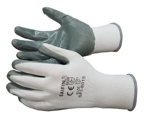 SFI 6015 13G POLYESTER LINER WITH NITRILE COATING GREY ON WHITE GLOVES