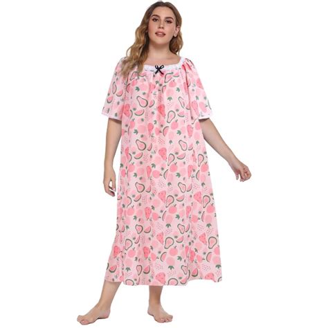 Plus Size Nightdress Women S Pajamas Nightgown Cotton Short Sleeve Lingerie Printed Nightwear