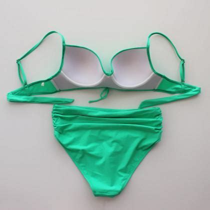 Solid Color Bikini Swimsuit Sexy High Waisted Bikini Green On Luulla