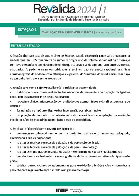 Exame Nacional De Revalidação De Diplomas Médicos - 2024 1 PEP publicacao - prova pratica - Exame Nacional de Revalidação ...