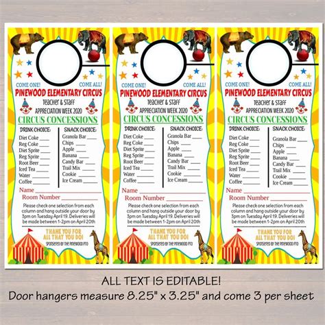 Carnival Circus Themed Teacher Appreciation Week Printable Party