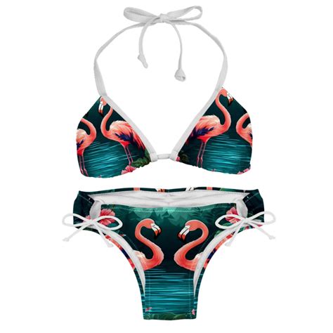 Flamingo Tropical Rainforest Detachable Sponge Adjustable Strap Bikini Set Two Pack Swimsuit