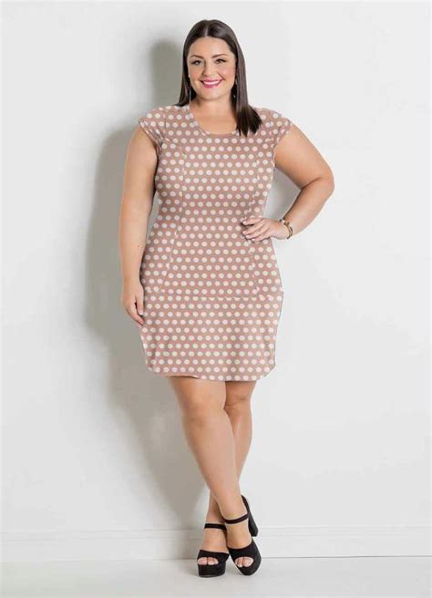 Vestido Poá Bege Com Babado Plus Size Marguerite