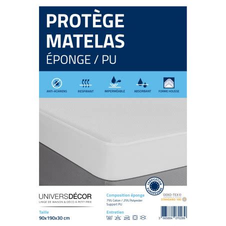 Protège matelas éponge imperméable anti acariens 90 x 190 30 cm