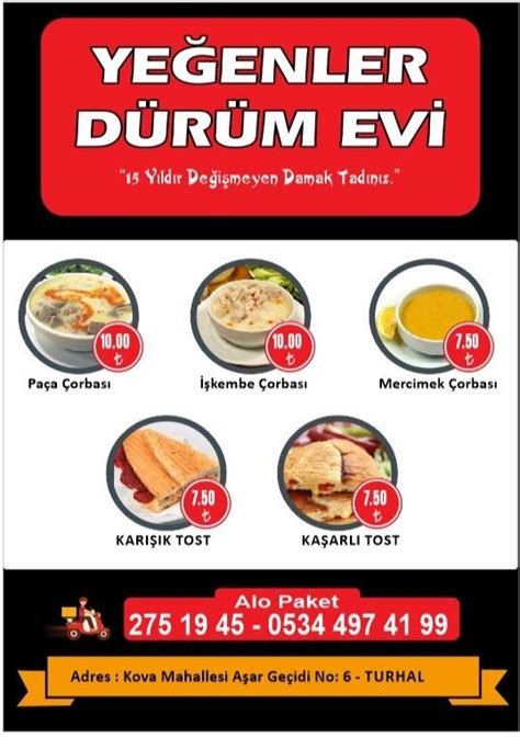 Menu At Ye Enler D R M Evi Turhal