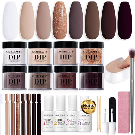 Amazon Azurebeauty Pcs Dip Powder Nail Kit Starter Colors Nude Brown Glitter Purple