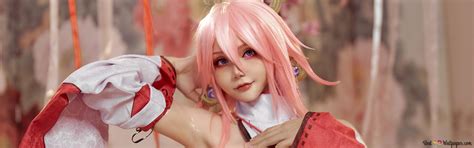 Hot Real Anime Girl Yae Miko Sitting On The Floor Genshin Impact K