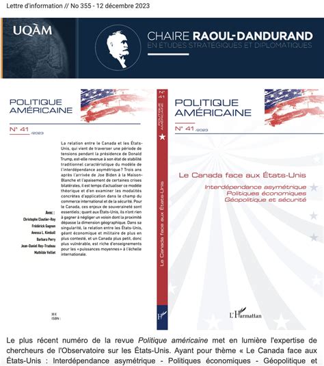 Lettre dinformation no 355 12 décembre 2023 Chaire Raoul Dandurand