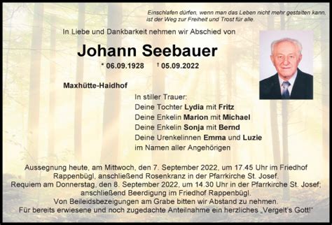 Traueranzeigen Von Johann Seebauer Mittelbayerische Trauer