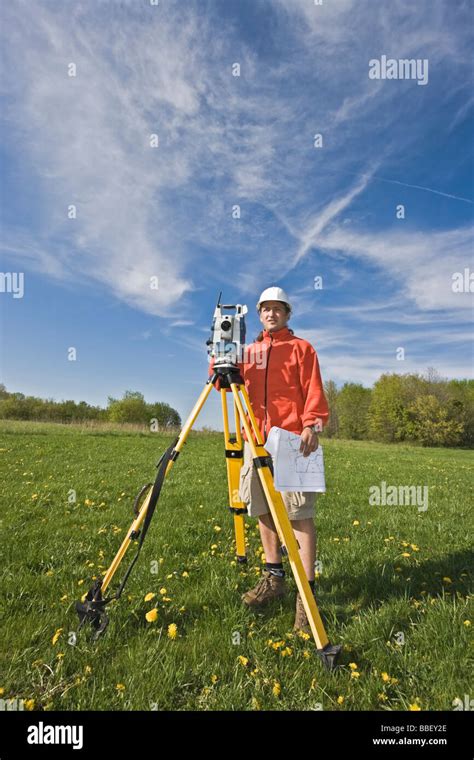 Surveying With Theodolite Stock Photo Alamy