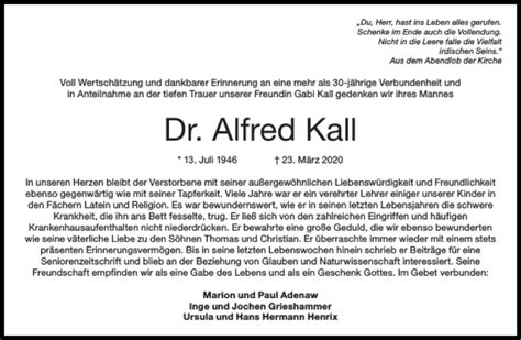 Traueranzeigen Von Dr Alfred Kall Aachen Gedenkt