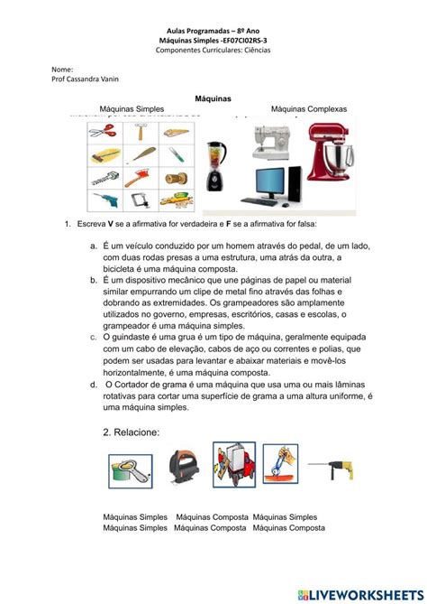 Maquinas Simples E Complexas - Máquina Máquinas Simples Máquinas Complexas worksheet | Live Worksheets