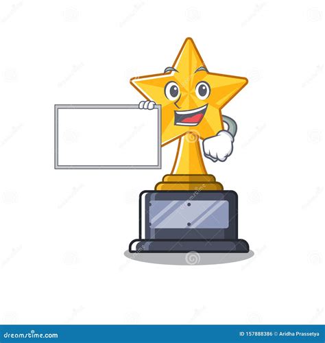 With Board Cartoon Star Trophy In Character Drawer Stock Vector