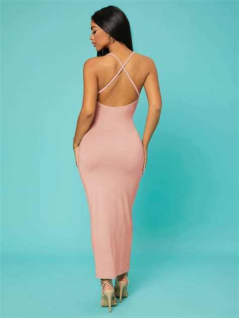 Shein Sxy Solid Criss Cross Backless Bodycon Dress Shein Usa