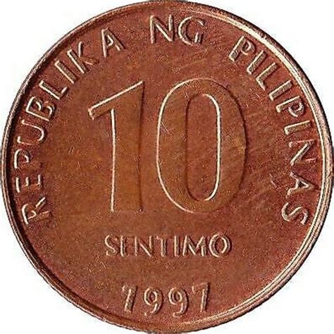 Philippines 10 Sentimo Coin Km270 1995 2017 Etsy Coins Philippines