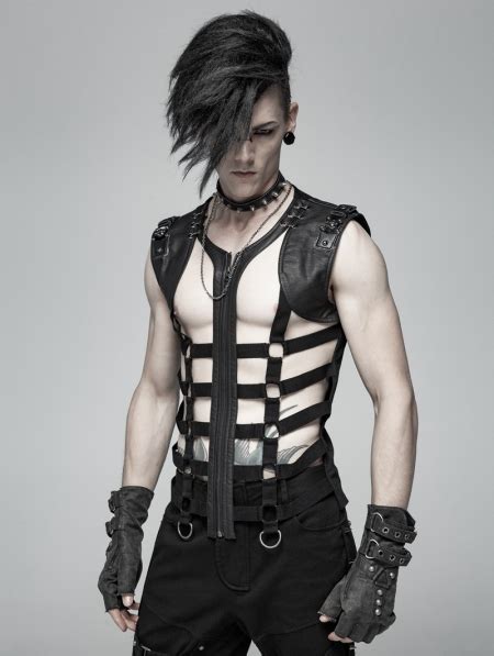 Black Gothic Punk Personality Skeleton Vest Top For Men