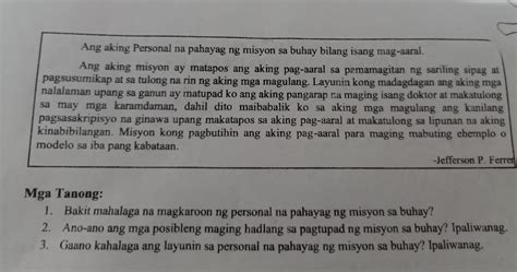 Mga Tanong Bakit Mahalaga Na Magkaroon Ng Personal Na Pahayag Ng