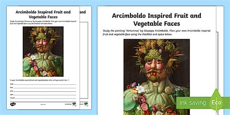 Arcimboldo Inspired Fruit And Vegetable Faces Worksheet Worksheet