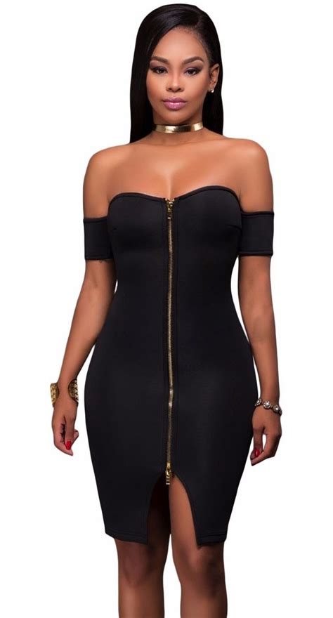 Sexy Vestido Negro Strapless Cierre Frente Antro Moda