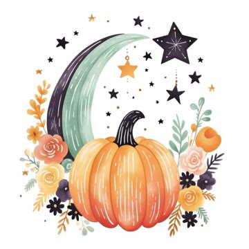 Autumn Pumpkin Boho Vector Rainbow Clipart Celestial Halloween Rainbow