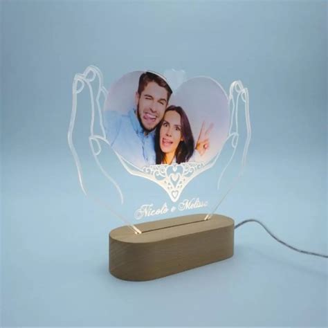 Lampada Personalizzata Con Foto E Nomi Basetta In Legno