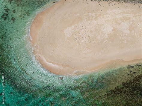 Aerial Top View Of Waves Going To Naked Island Mindanao Philippines