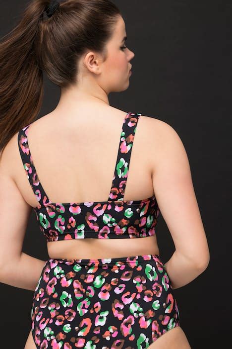 Colorful Leopard Print Bikini Top Black Ulla Popken