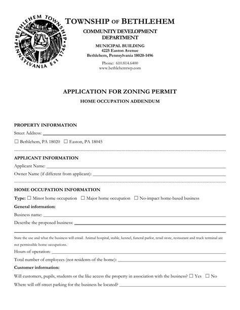 Bethlehem Township Pennsylvania Application For Zoning Permit Home