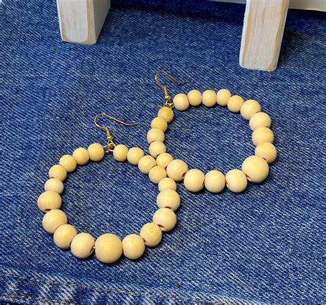 Natural Wood Bead Hoops Lightweight Hoop Earrings Wood Etsy