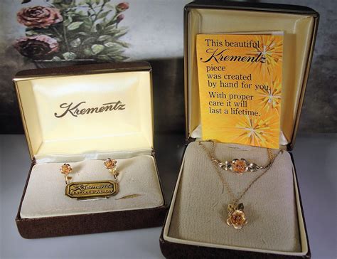 KREMENTZ Jewelry Set Rose Jewelry Set 14K Rose Yellow Rolled Gold