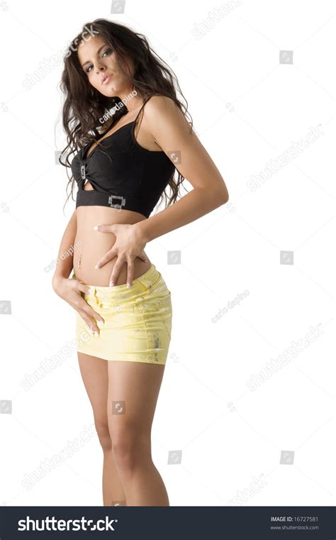Sensual Brunette Short Yellow Skirt Black Stock Photo 16727581 Shutterstock
