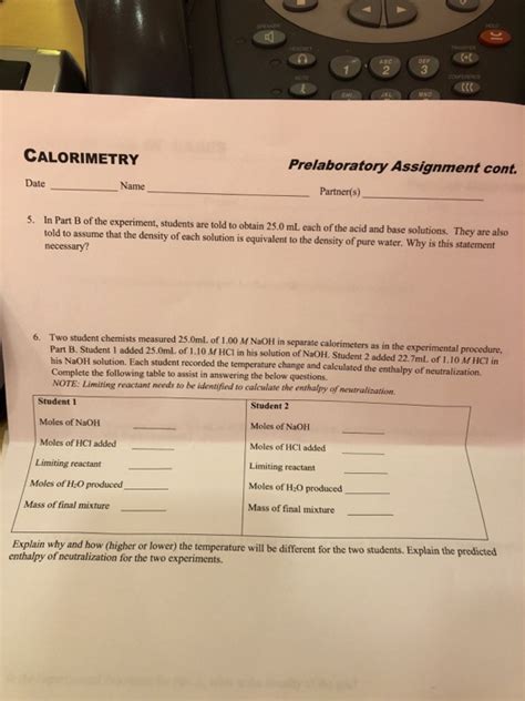 Solved Calorimetry Prelaboratory Assignment Cont Date Chegg