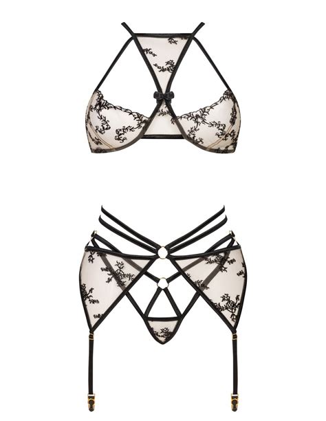 Beauty Night Lingerie Set Con Reggicalze In Tulle Nude E Nero Aisha