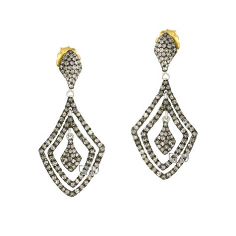 Online Retail Wholesale Pave Diamond Dangle Earring Of 14 K Gold 1 35 Grams And Sterling Silver