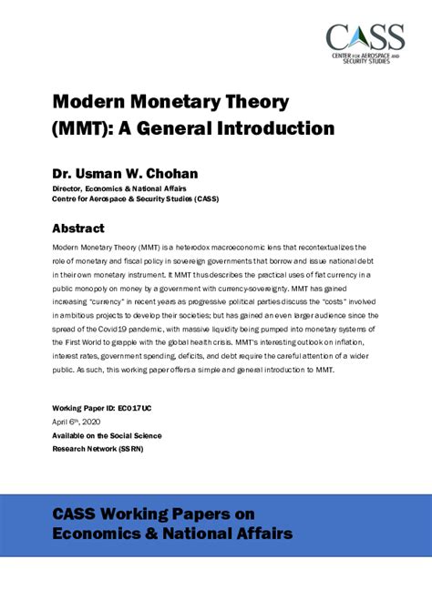 Pdf Modern Monetary Theory Mmt A General Introduction