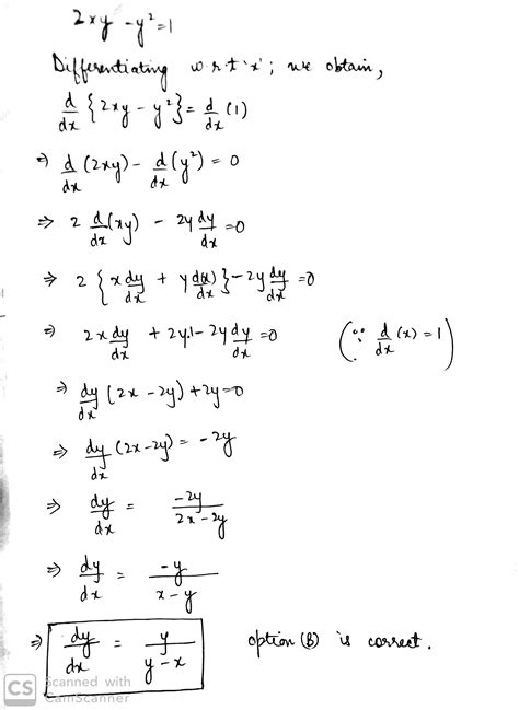 Solved Use Implicit Differentiation To Find Dy Dx 2xy Y 1 Y O A