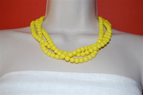 Yellow Statement Necklace Chunky Yellow Beaded Necklace Bold Etsy