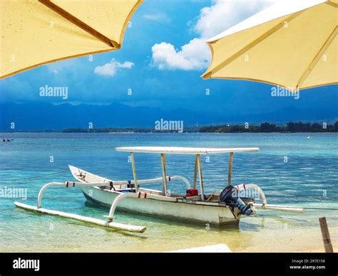 Sea And Coastlines In Gili Air Island With Traditional Balinese