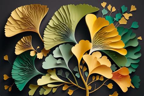 Ginkgo biloba deja fondo verde banner floral art deco diseño de