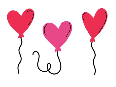 Cute Colorful Heart Shaped Balloons In Doodle Style Vector